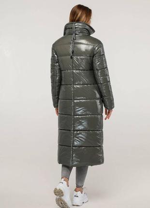 Зимний длинный лаковый пуховик 1279, разные цвета, р 44-54