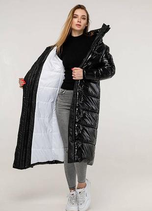 Зимний длинный лаковый пуховик 1279, разные цвета, р 44-54