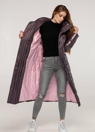 Зимний длинный лаковый пуховик 1279, разные цвета, р 44-54