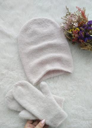 Шапка бини и рукавицы-варежки из альпаки