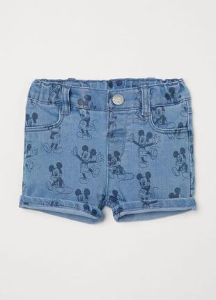 9-12/12-18 м 80 - 86 см h&amp;m новые фирменные джинсовые шорты микки маус mickey mouse