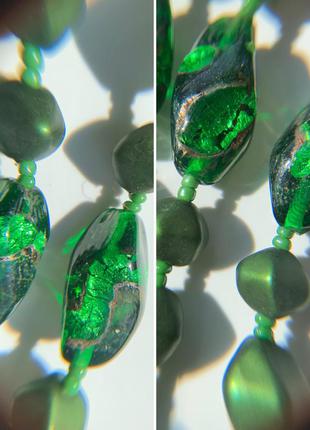 Ожерелье япония стекло винтаж цвет зелёный бумы длинные бусины