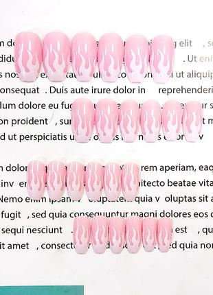 Накладні нігті 🔥 "біле полум'я" 🔥 типси 24 шт.+ клей або 24 клейових стику8 фото