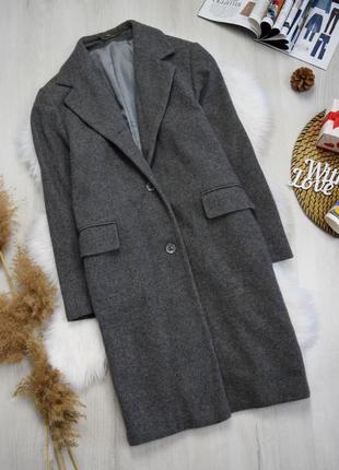 Пальто прямого силуэта серое шерстяное осеннее весеннее базовое винтажное