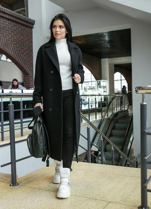 Зимове жіноче чорне довге вовняне пальто торонто, р 40-522 фото