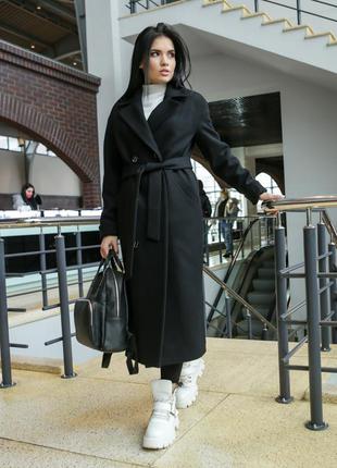 Зимове жіноче чорне довге вовняне пальто торонто, р 40-521 фото