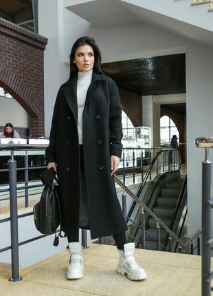 Зимове жіноче чорне довге вовняне пальто торонто, р 40-523 фото