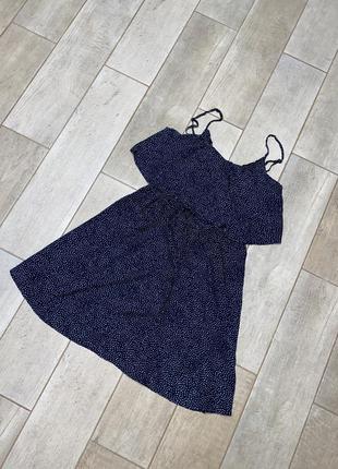 Синее мини платье в горошек,сарафан(6)1 фото