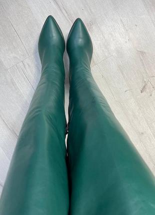 Ексклюзивні чоботи на підборах натуральна італійська шкіра зелені жіночі2 фото