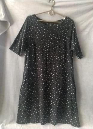 Чорне трикотажне плаття в молочний горошок, р.40-42