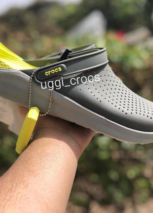 Крокс сабо чоловічі плескачі крокси literide clog grey/lightgreen