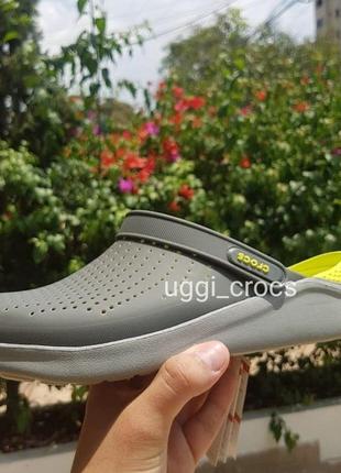 Крокс сабо мужские шлепки кроксы literide clog grey/lightgreen2 фото