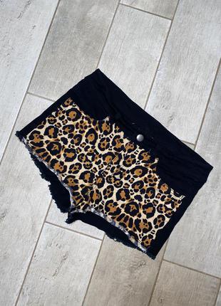 Чёрные джинсовые шорты,леопардовые шорты(6)