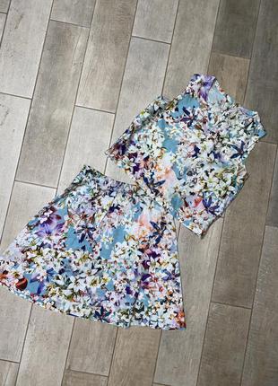 Комплект з спідницею,костюм ,майка,міні спідниця,квітковий принт(6)