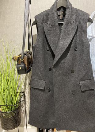 Шикарное брендовое двубортное шерстяное пальто жилет9 фото