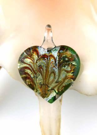 Кулон підвіска муранське скло у формі серце сердечко зелене золото срібло мурано новий