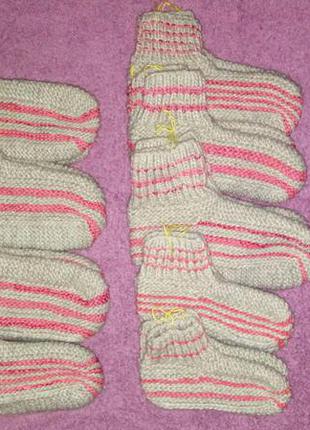 Вязанные шерстяные носки детские взрослые серые розовые носки1 фото