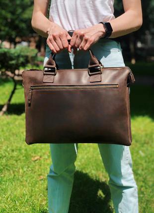 Кожаная коричневая деловая сумка а4, бесплатная гравировка3 фото