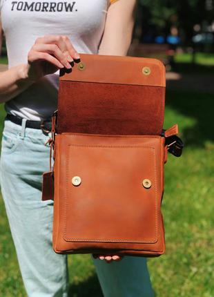 Шкіряна коричнева сумка з безкоштовною гравіюванням3 фото