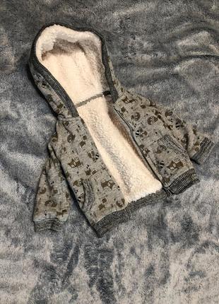 Тёплая кофта на молнии, кофта с мехом, утеплённая кофта tu