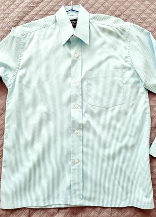 Новая мужская деловая голубая / бирюзовая / лазурная рубашка в полоску с длинным рукавом6 фото