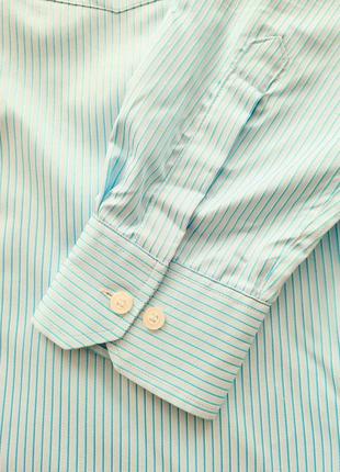 Новая мужская деловая голубая / бирюзовая / лазурная рубашка в полоску с длинным рукавом4 фото