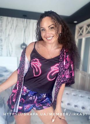 Шовкова піжама з принтом neon