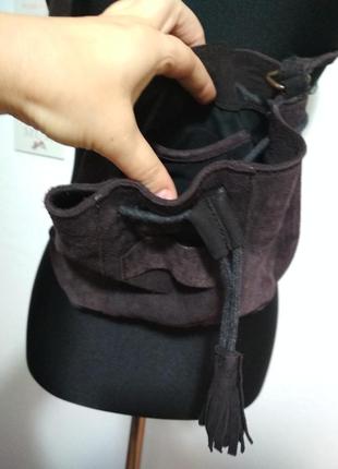100% замша фірмова натуральна шкіряна сумка мішок крос боді якість!4 фото
