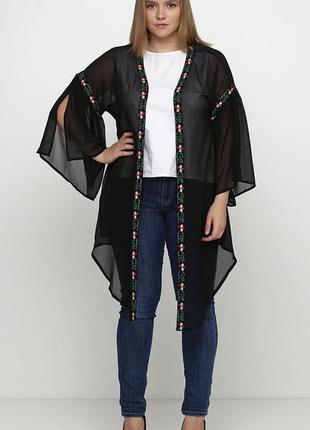 Чёрная накидка кардиган оверсайз с вышивкой simply be