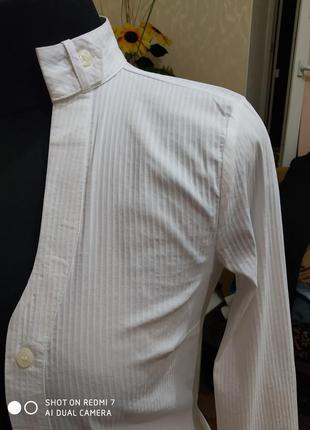 Трендовая белая рубашка,приталенного силуэта, хлопок+эластан3 фото