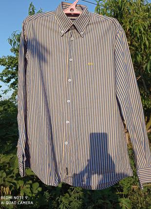 Т21. бавовняна національна синя жовта чоловіча сорочка gregor натуральна бавовна