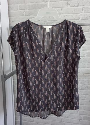 Легкая шифоновая блуза с жирафами короткий рукав