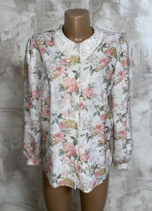 Винтажная блузка,цветочный принт,акцентный воротник,жемчуг(6)2 фото