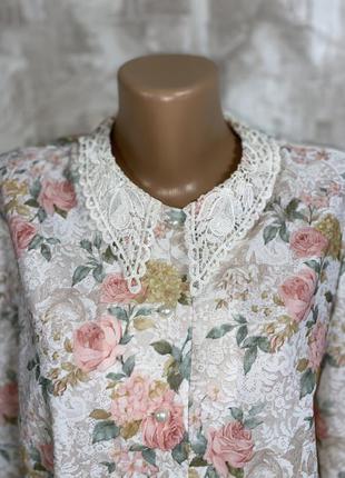 Винтажная блузка,цветочный принт,акцентный воротник,жемчуг(6)4 фото