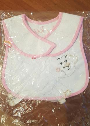 Слюнавчик нагрудник новый силиконовый махровый прорезиненный для девочки на липучке