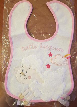 Слюнавчик нагрудник новый силиконовый махровый прорезиненный для девочки на липучке