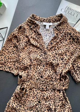 👗повседневное платье миди леопард/платье под пояс животный принт/коричневое леопардовое платье👗8 фото