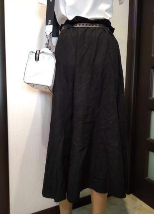 Натуральный лен стильная чёрная юбка макси7 фото