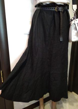 Натуральный лен стильная чёрная юбка макси9 фото