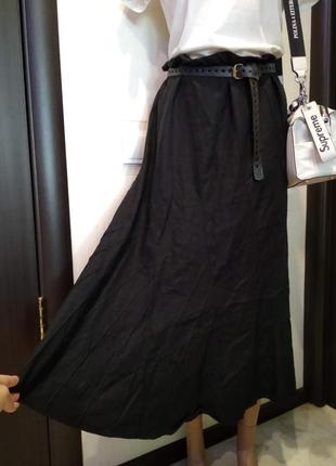 Натуральный лен стильная чёрная юбка макси10 фото