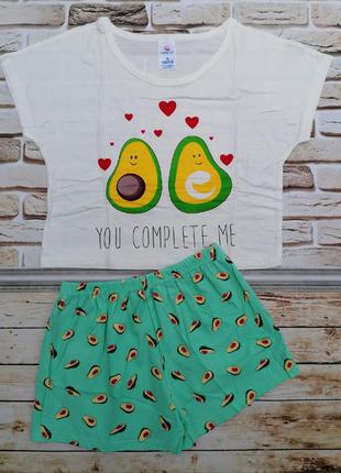 Комплект укорочена футболка та шорти принт "авокадо"