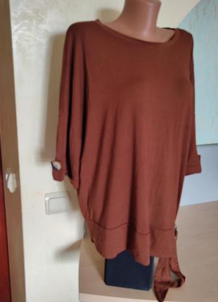 Трикотажная блузка тунике цвета шоколада1 фото