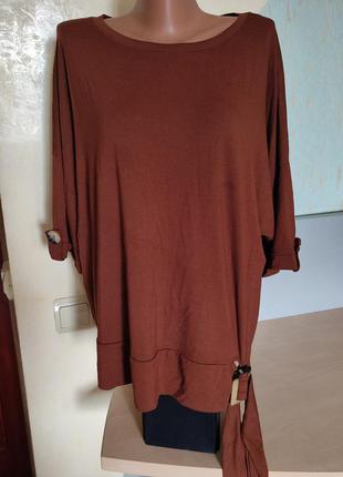 Трикотажная блузка тунике цвета шоколада2 фото