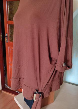 Трикотажная блузка тунике цвета шоколада4 фото