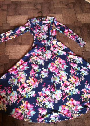 Платье длинное 137 см в цветах плотный шелк р.42-444 фото