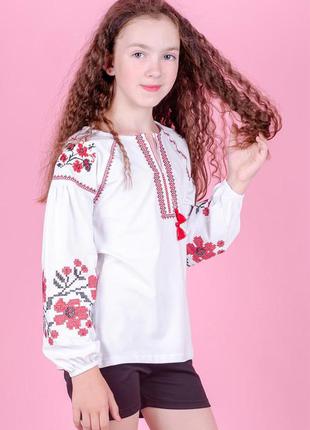 Блузка школьная длинный рукав трикотажная вышиванка1 фото
