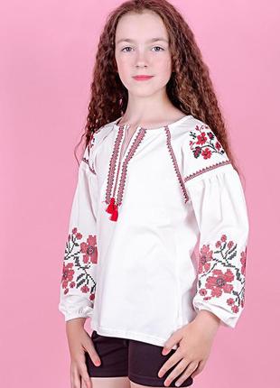 Блузка школьная длинный рукав трикотажная вышиванка2 фото