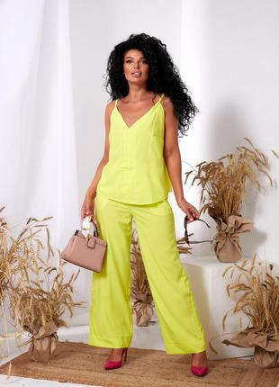 Костюм брюки палаццо и топ. цвета: малина , лимон , фуксия , ярко зелёный.1 фото
