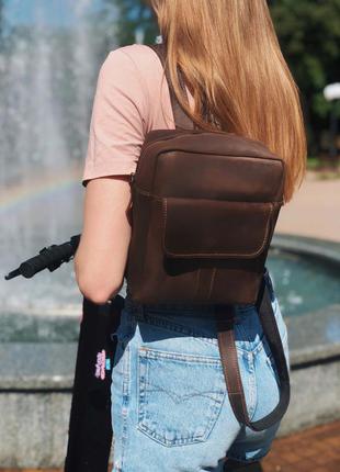Яркий кожаный рюкзак, унисекс, гравировка бесплатная6 фото