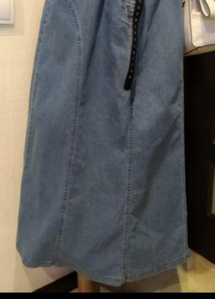 Тонкая легкая джинсовая юбка трапеция9 фото